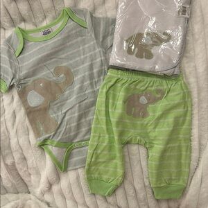 Elephant Striped Kids Set - Green and Gray